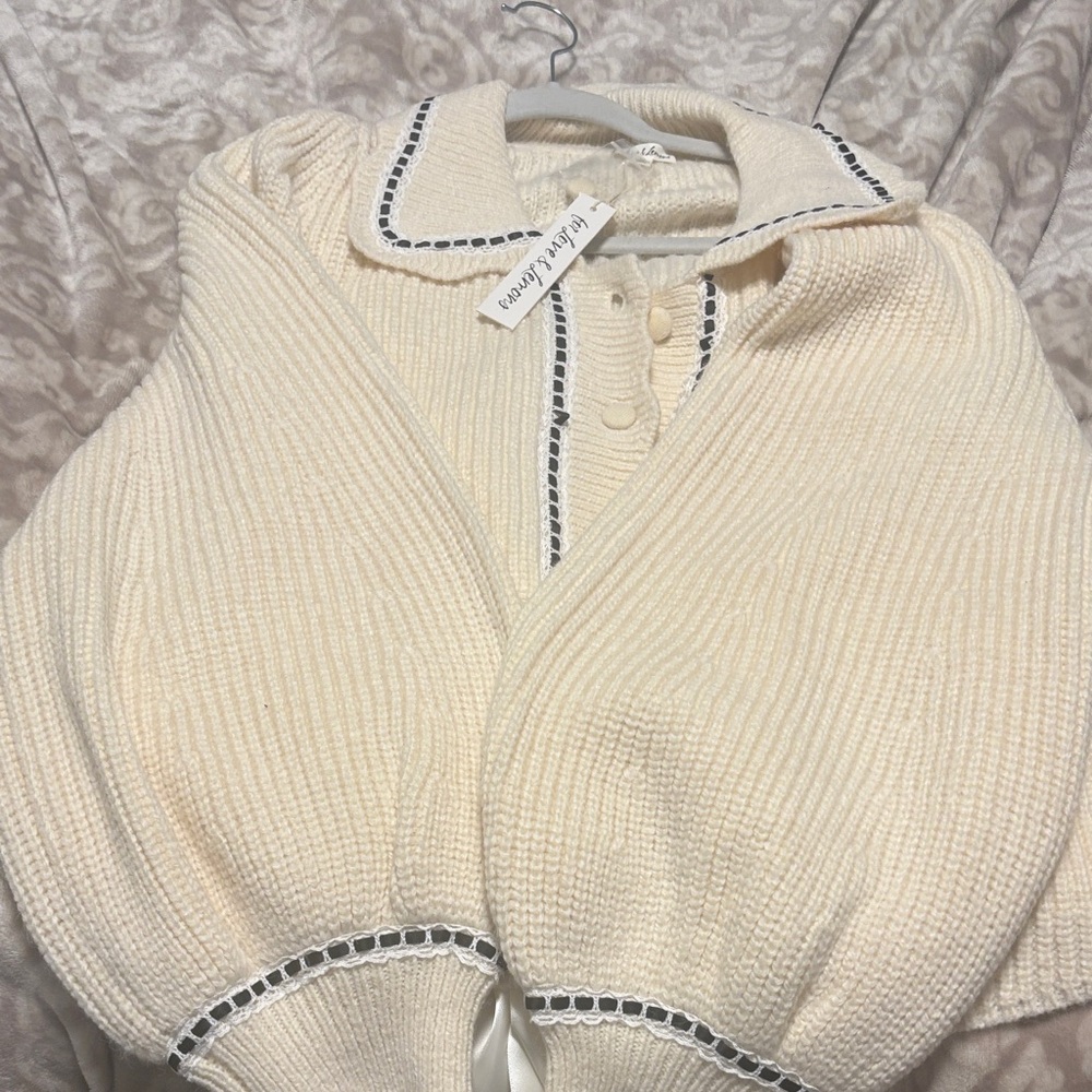 For love and lemon Cream Knit Cardigan with Black Trim